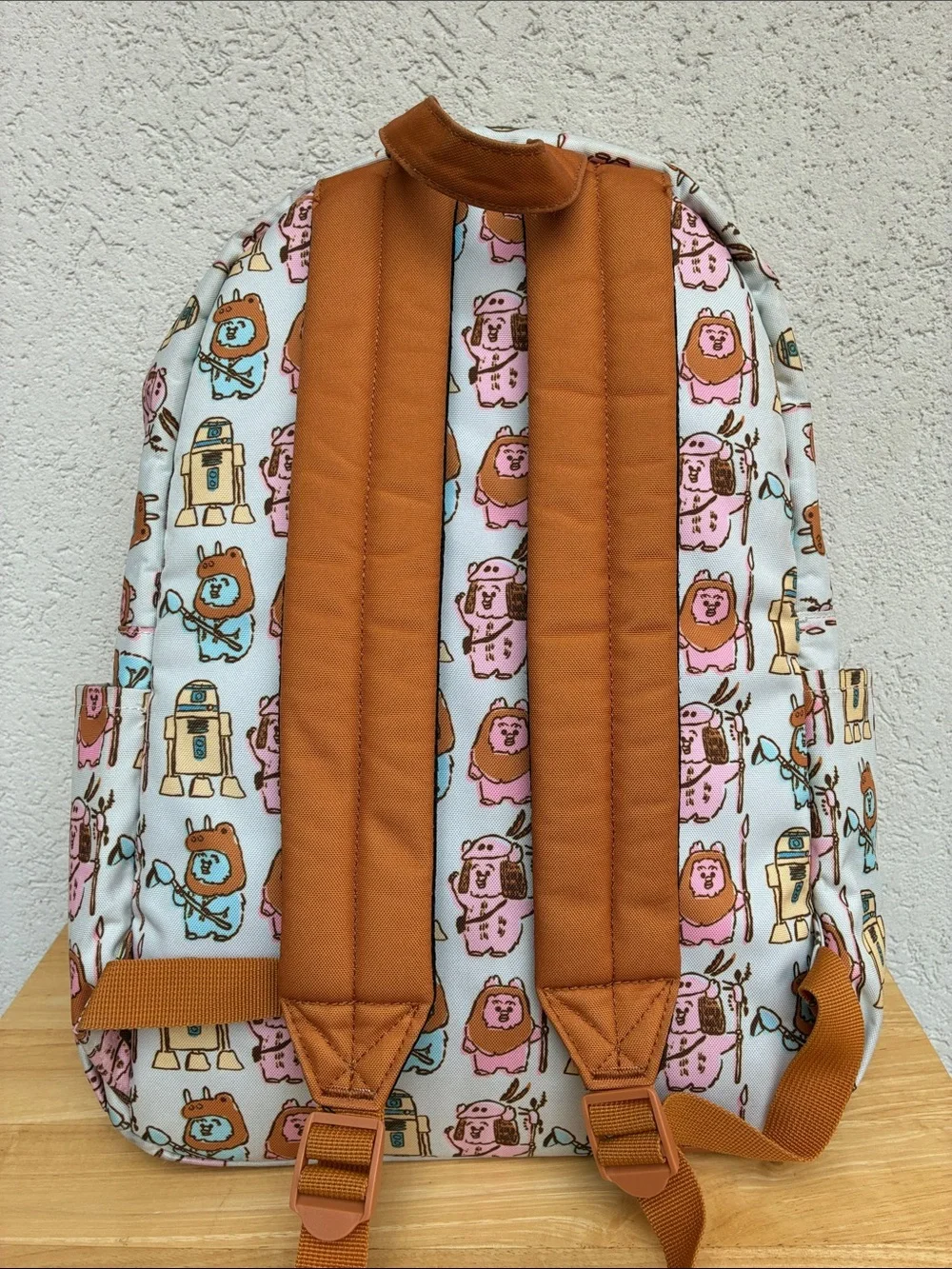 Star Wars & Loungefly Backpack in Multi Pastel Print  Ewoks & R2D2. Worn